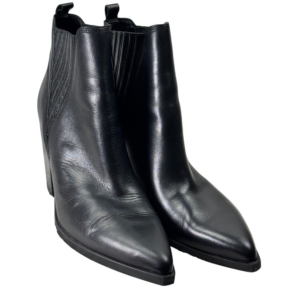 Marc Fisher LTD Gadri Ankle Boot Women 12 Black Leather Pointed Toe Block Heel - Picture 2 of 16